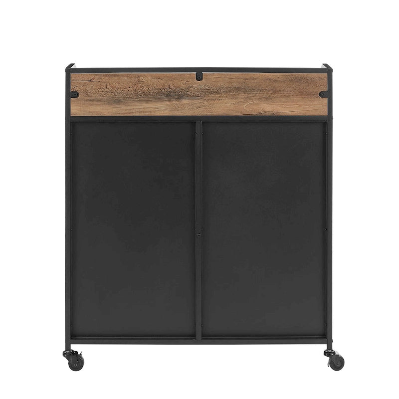 Meuble de bar industriel en treillis métallique sur roulettes
