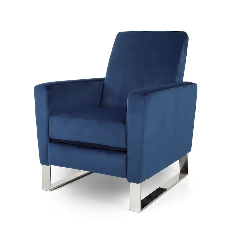 Fauteuil inclinable manuel en velours bleu avec pieds en acier