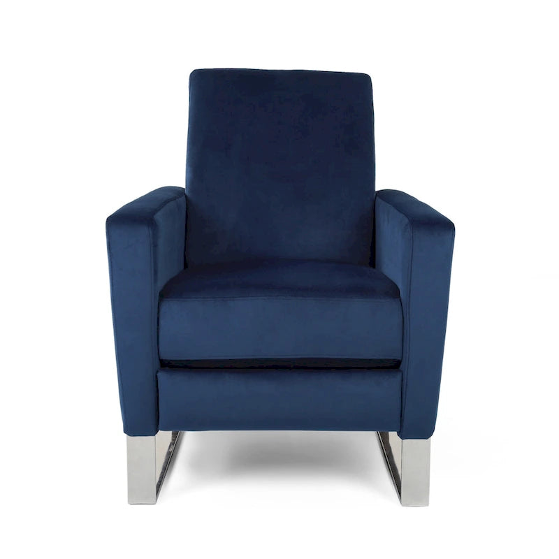 Fauteuil inclinable manuel en velours bleu avec pieds en acier