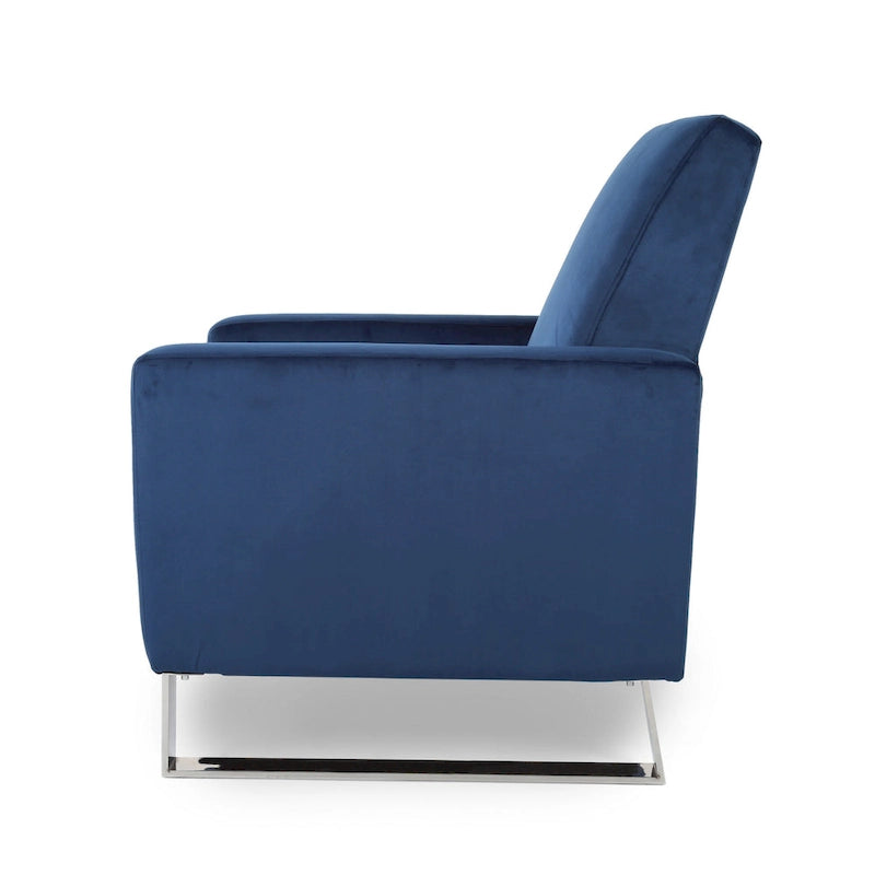 Fauteuil inclinable manuel en velours bleu avec pieds en acier