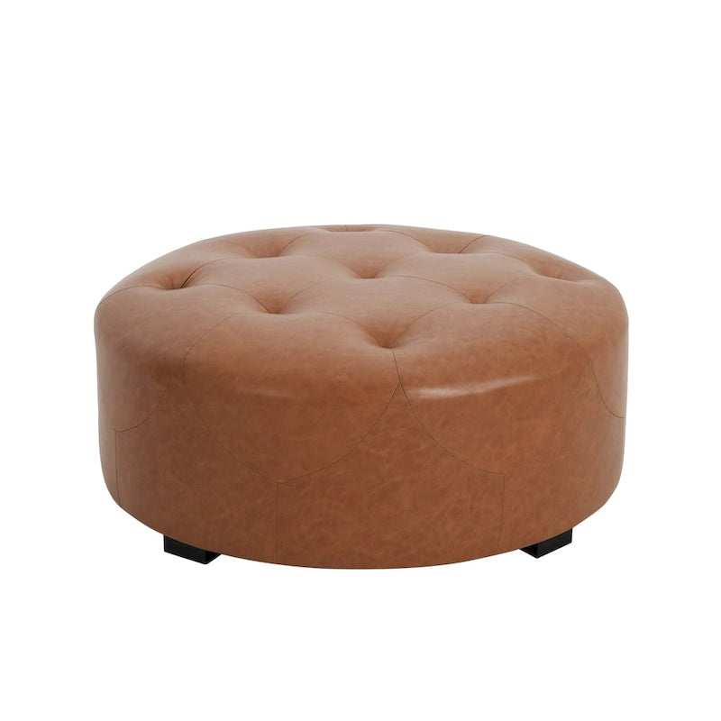 Pouffe rond capitonné en similicuir