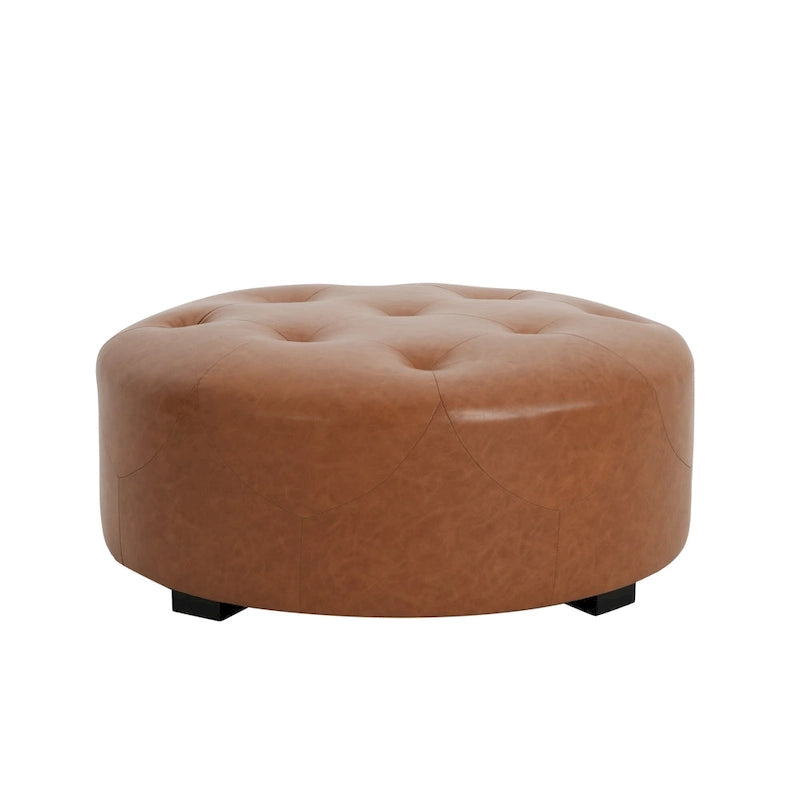 Pouffe rond capitonné en similicuir