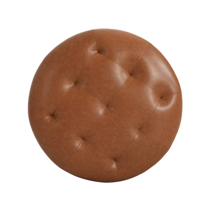 Pouffe rond capitonné en similicuir