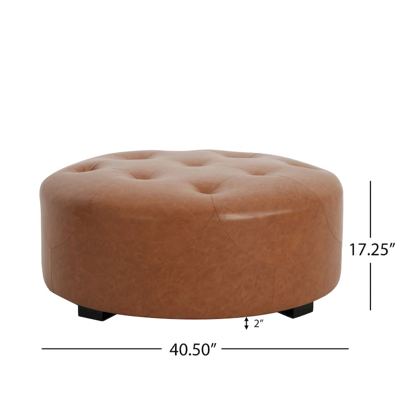Pouffe rond capitonné en similicuir