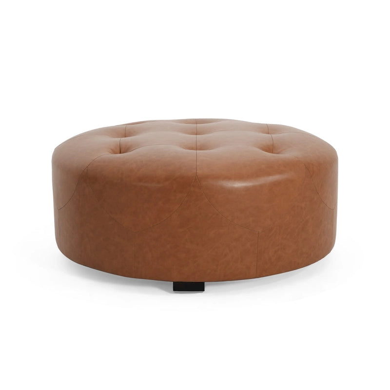 Pouffe rond capitonné en similicuir