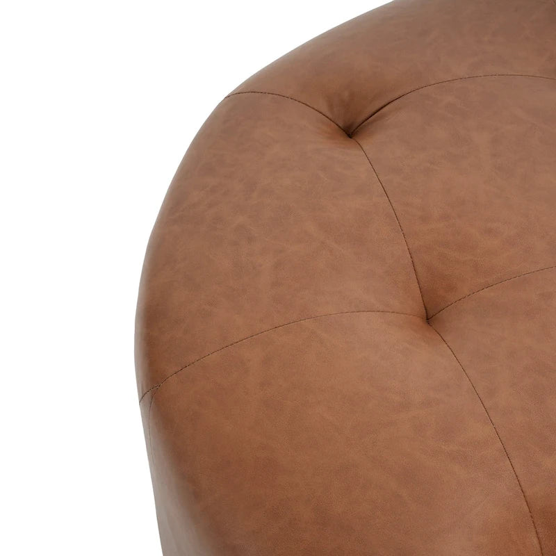 Pouffe rond capitonné en similicuir