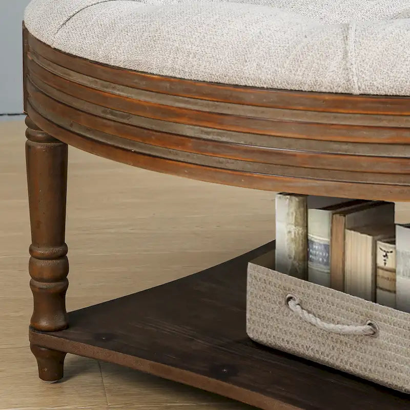 Grande table basse pouf ronde imperméable à l'eau, pouf surdimensionné à 2 niveaux, capitonné avec table basse rembourrée en bois
