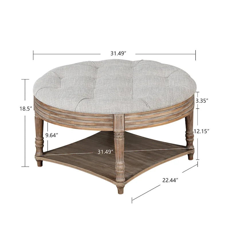 Grande table basse pouf ronde imperméable à l'eau, pouf surdimensionné à 2 niveaux, capitonné avec table basse rembourrée en bois