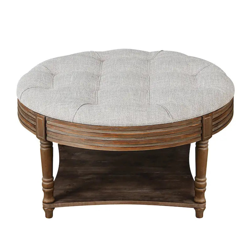 Grande table basse pouf ronde imperméable à l'eau, pouf surdimensionné à 2 niveaux, capitonné avec table basse rembourrée en bois