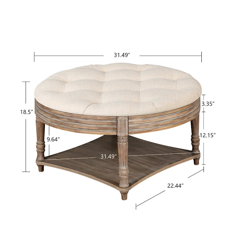 Grande table basse pouf ronde imperméable à l'eau, pouf surdimensionné à 2 niveaux, capitonné avec table basse rembourrée en bois