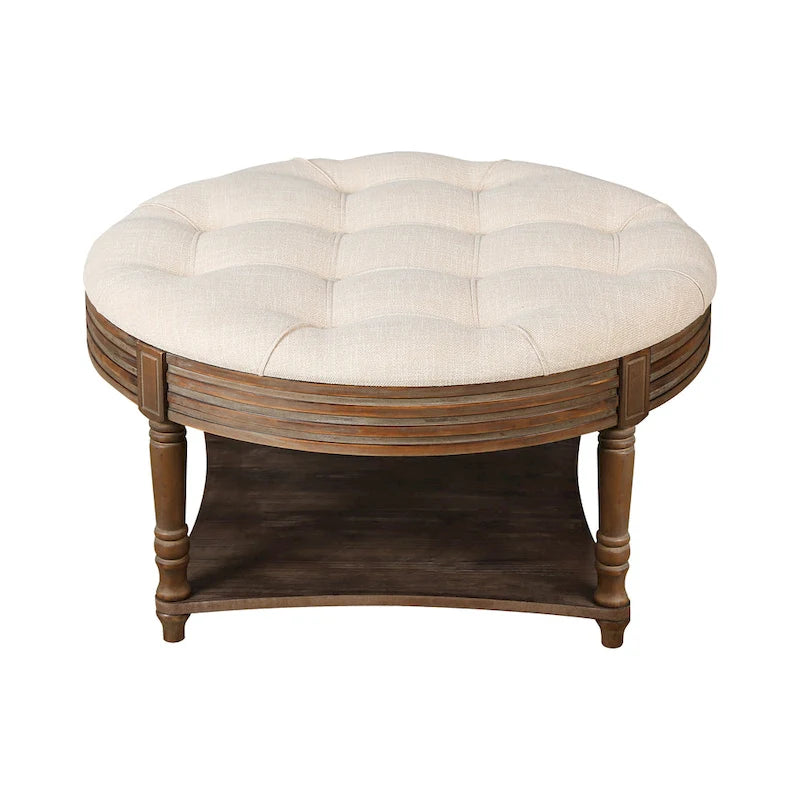 Grande table basse pouf ronde imperméable à l'eau, pouf surdimensionné à 2 niveaux, capitonné avec table basse rembourrée en bois