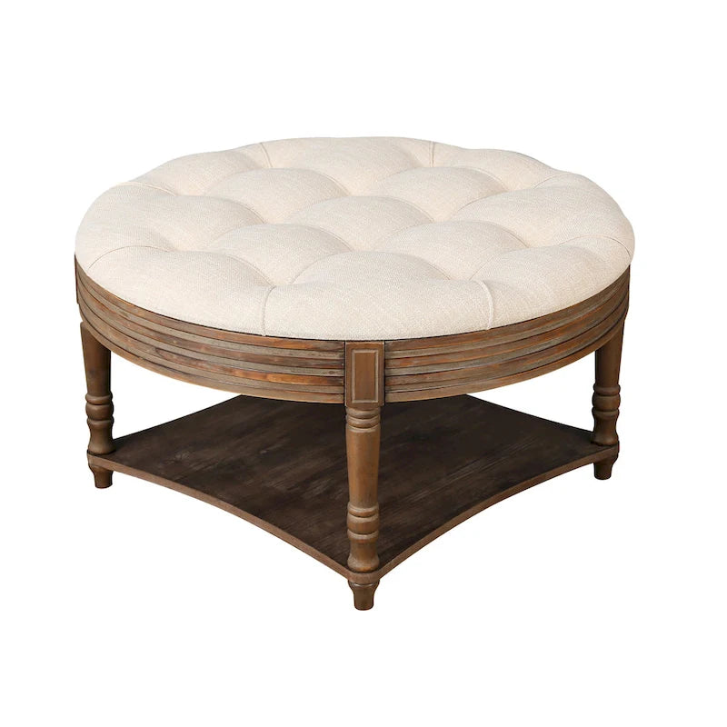 Grande table basse pouf ronde imperméable à l'eau, pouf surdimensionné à 2 niveaux, capitonné avec table basse rembourrée en bois