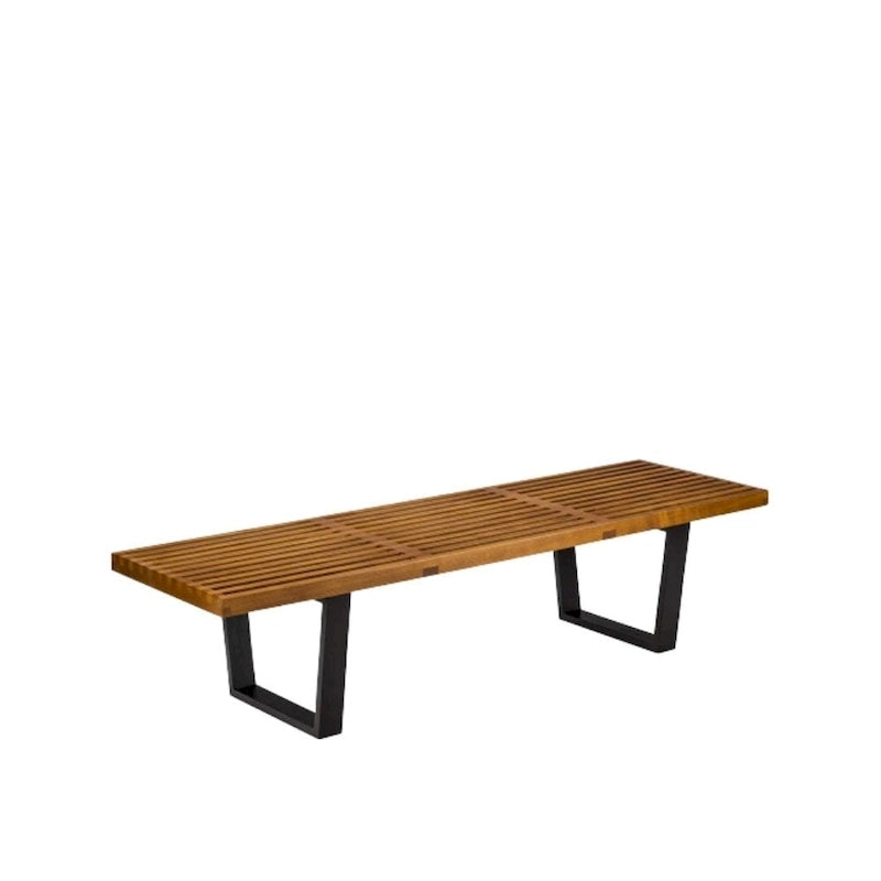 Banc moderne à lattes en bois, 122 cm