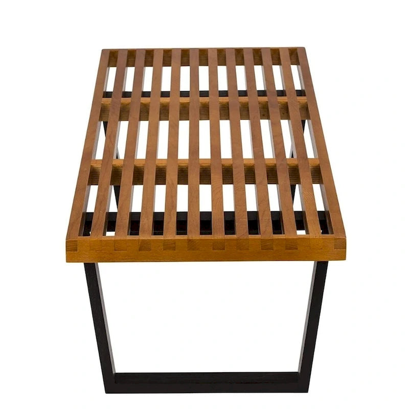 Banc moderne à lattes en bois, 122 cm