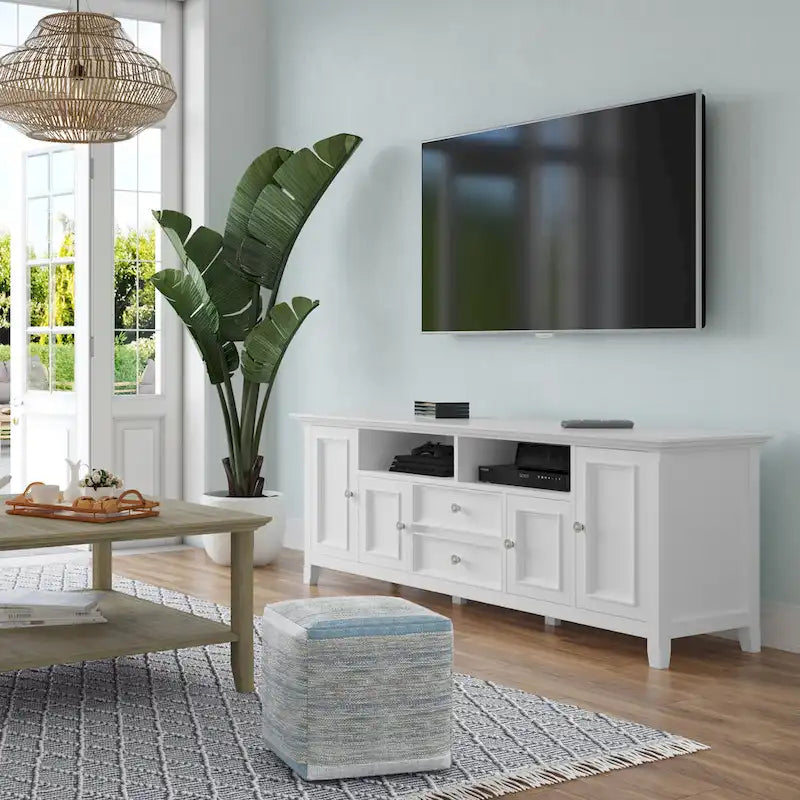 Meuble TV de transition en bois massif de 183 cm de large