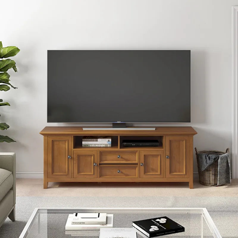 Meuble TV de transition en bois massif de 183 cm de large