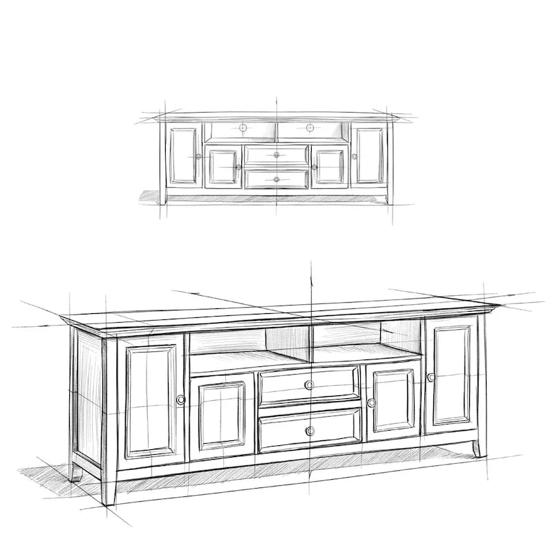Meuble TV de transition en bois massif de 183 cm de large