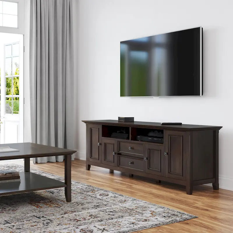 Meuble TV de transition en bois massif de 183 cm de large