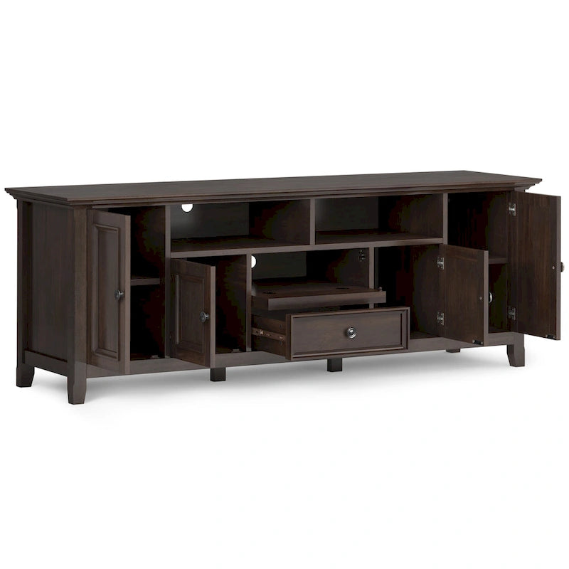 Meuble TV de transition en bois massif de 183 cm de large