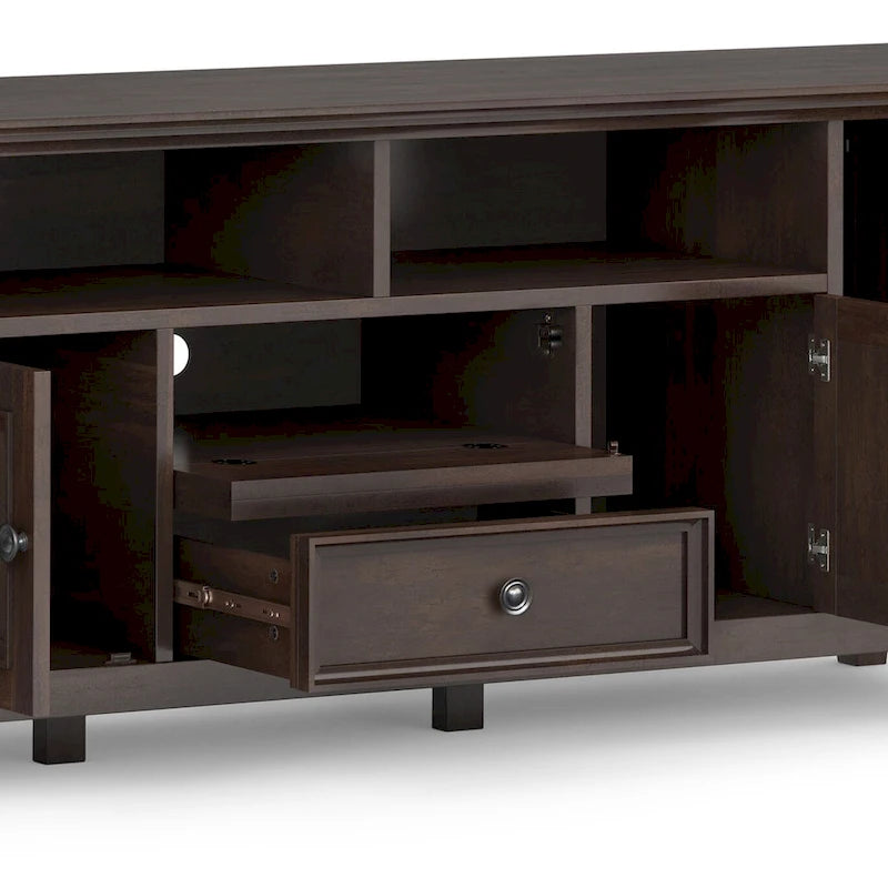 Meuble TV de transition en bois massif de 183 cm de large