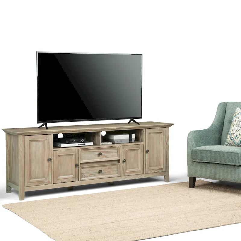 Meuble TV de transition en bois massif de 183 cm de large