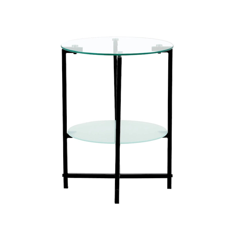 Table d'appoint/table basse ronde à 2 plateaux en verre trempé avec cadre en fer