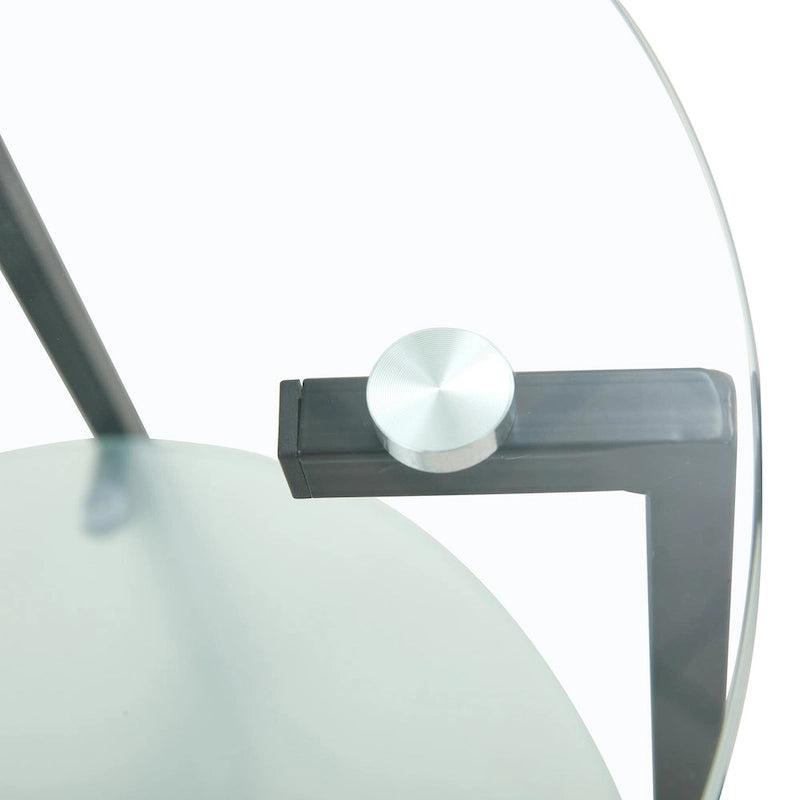 Table d'appoint/table basse ronde à 2 plateaux en verre trempé avec cadre en fer