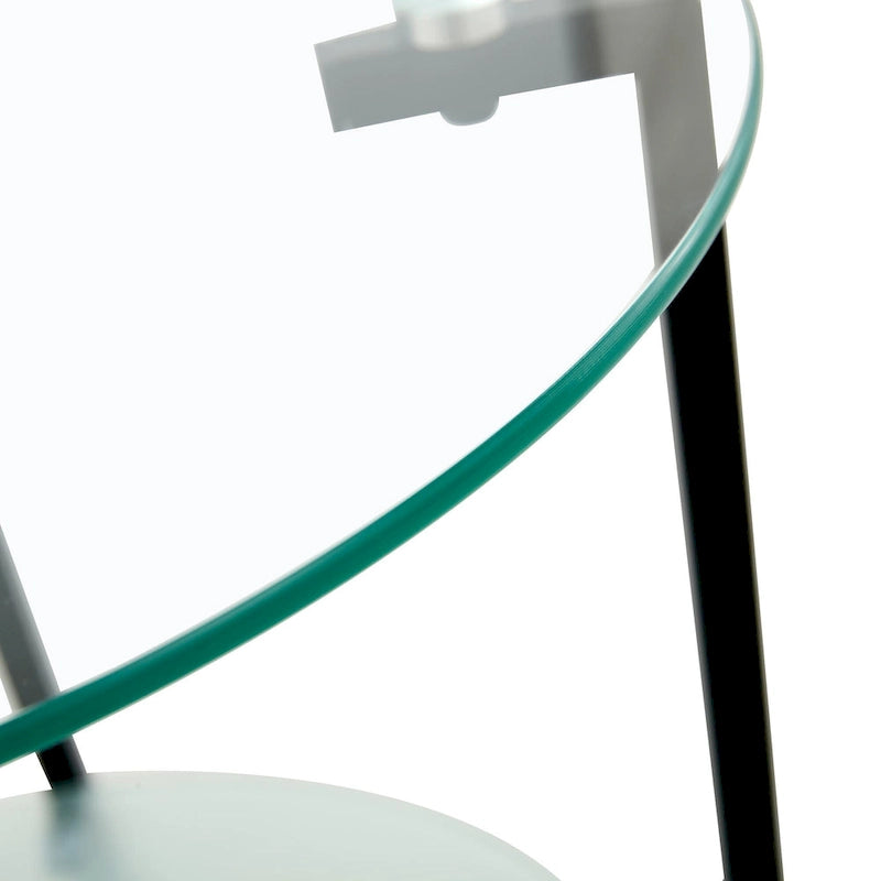 Table d'appoint/table basse ronde à 2 plateaux en verre trempé avec cadre en fer