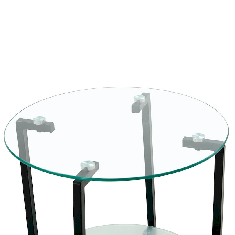 Table d'appoint/table basse ronde à 2 plateaux en verre trempé avec cadre en fer