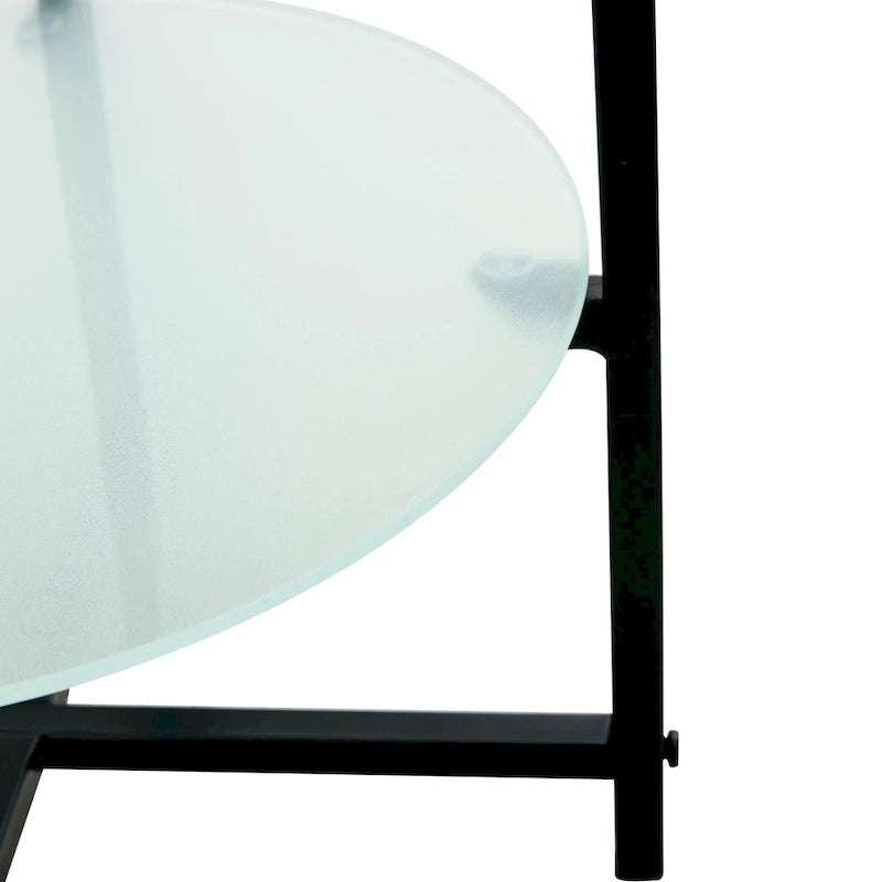 Table d'appoint/table basse ronde à 2 plateaux en verre trempé avec cadre en fer