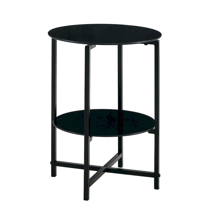 Table d'appoint/table basse ronde à 2 plateaux en verre trempé avec cadre en fer