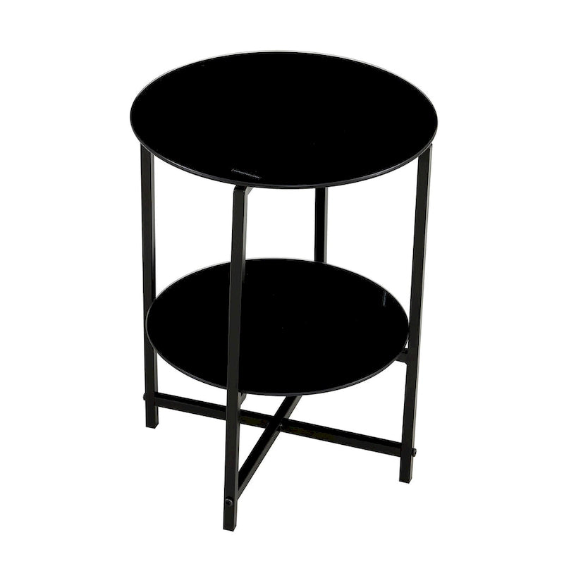 Table d'appoint/table basse ronde à 2 plateaux en verre trempé avec cadre en fer