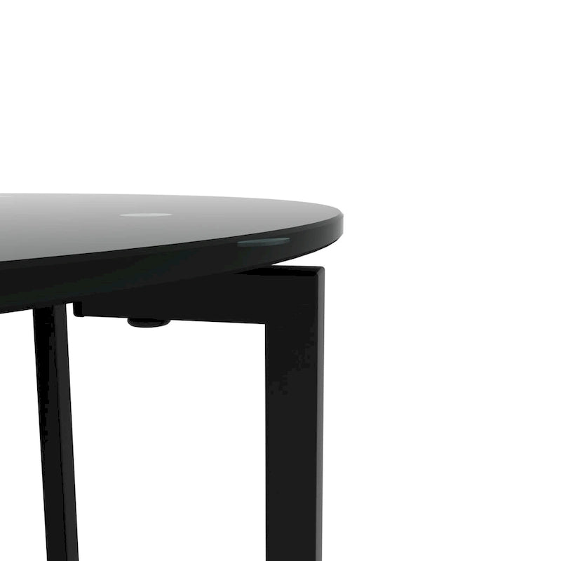 Table d'appoint/table basse ronde à 2 plateaux en verre trempé avec cadre en fer