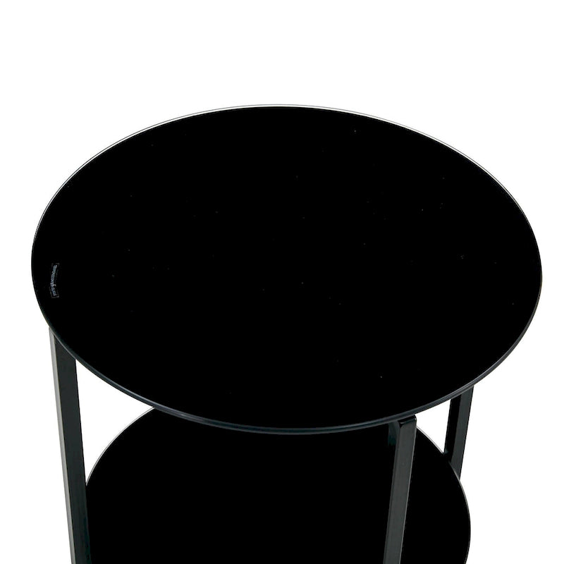 Table d'appoint/table basse ronde à 2 plateaux en verre trempé avec cadre en fer