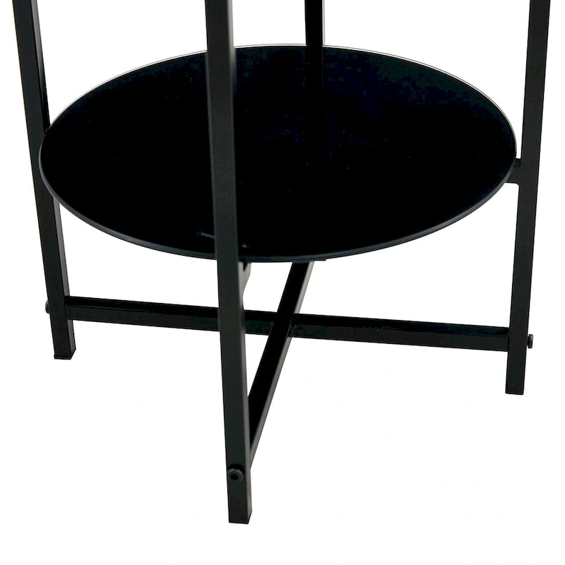 Table d'appoint/table basse ronde à 2 plateaux en verre trempé avec cadre en fer