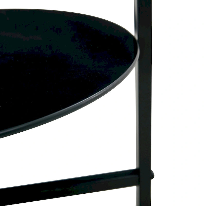 Table d'appoint/table basse ronde à 2 plateaux en verre trempé avec cadre en fer