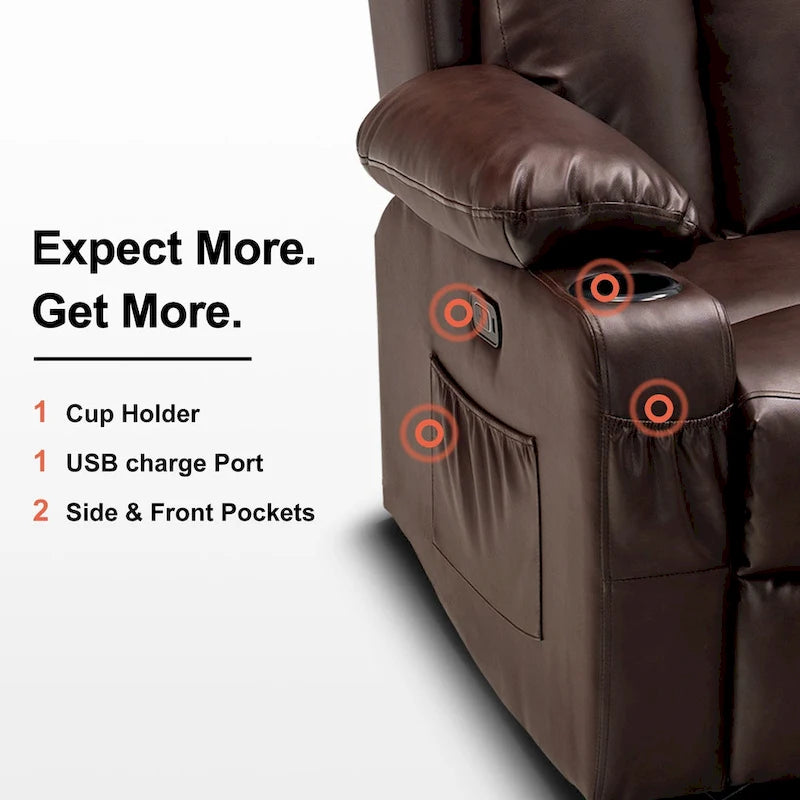Causeuse inclinable électrique avec fonctions de chauffage et de massage et port USB