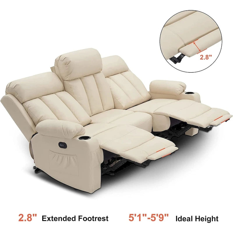 Causeuse inclinable électrique avec fonctions de chauffage et de massage et port USB