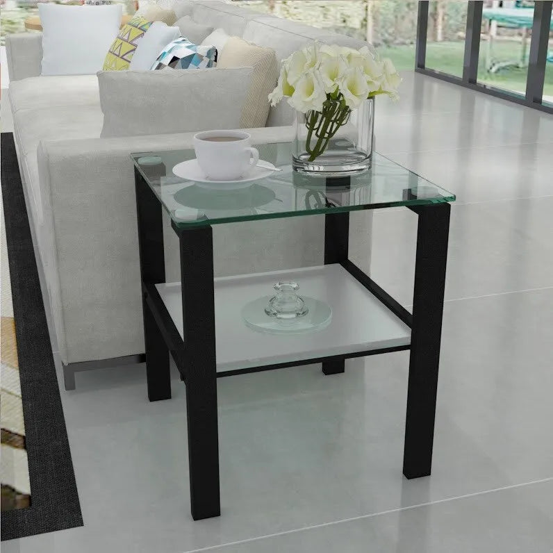 Table de coin en verre à deux niveaux