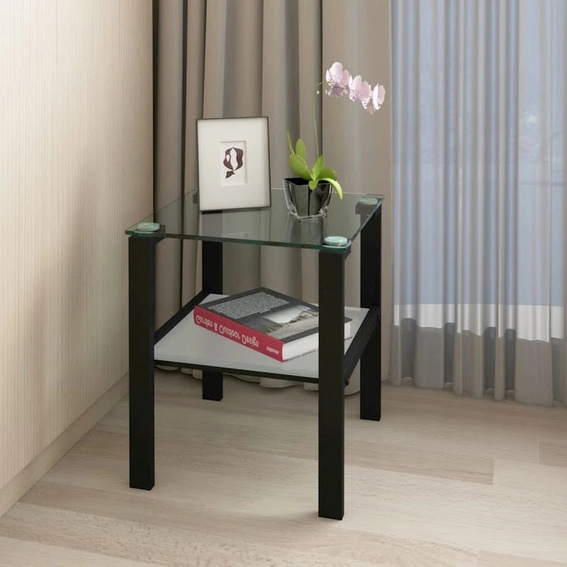 Table de coin en verre à deux niveaux