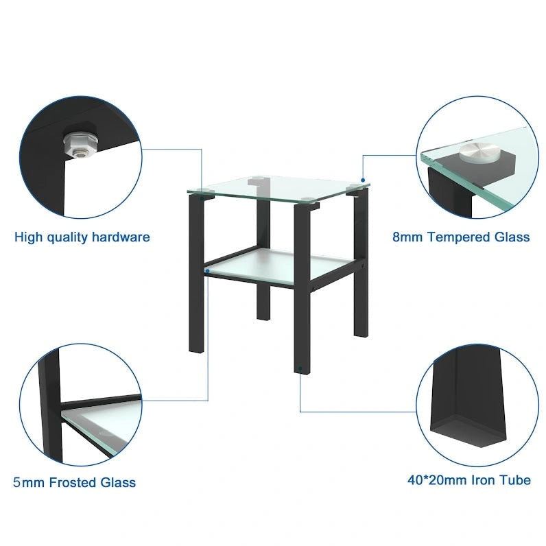Table de coin en verre à deux niveaux