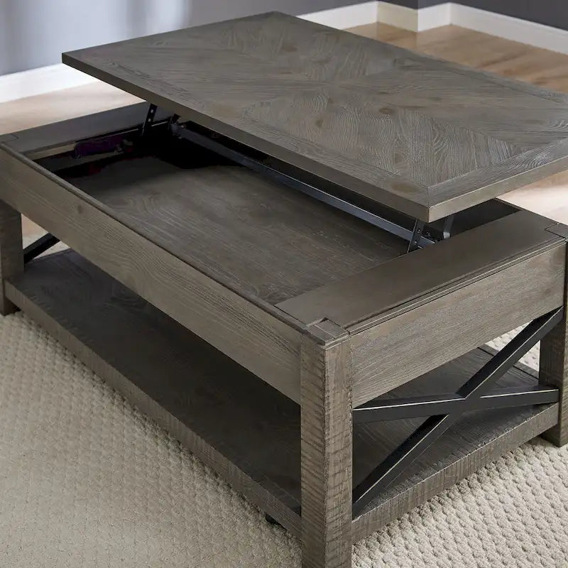 Table basse relevable en bois flotté vieilli