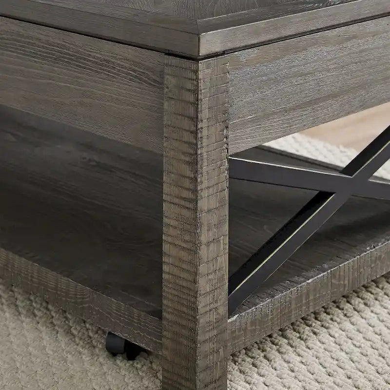 Table basse relevable en bois flotté vieilli