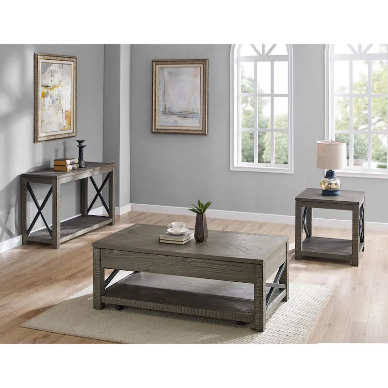 Table basse relevable en bois flotté vieilli