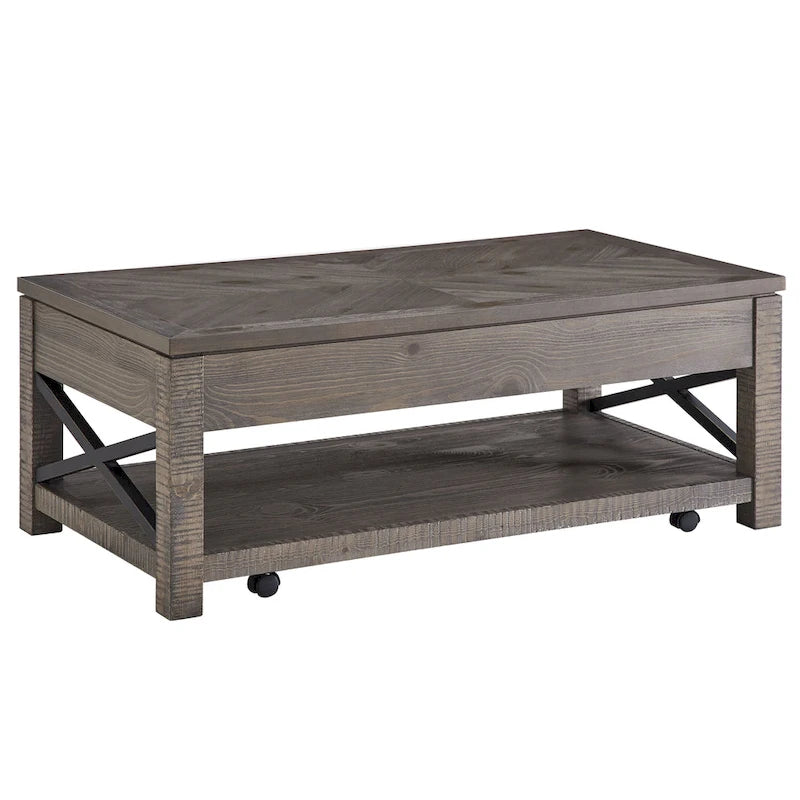 Table basse relevable en bois flotté vieilli