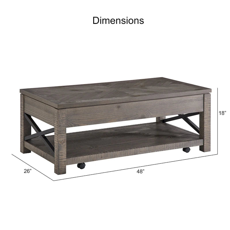 Table basse relevable en bois flotté vieilli