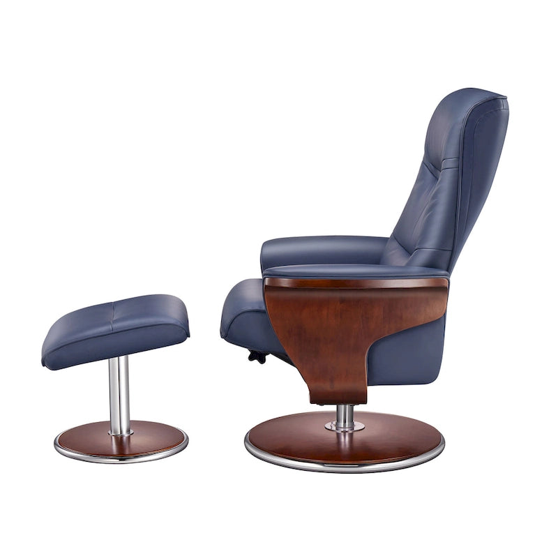 Fauteuil inclinable avec pouf en cuir synthétique bleu clair