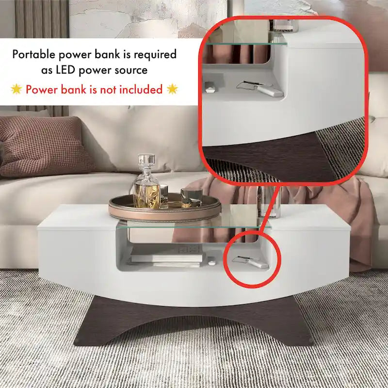 Table basse de rangement contemporaine avec incrustation de verre