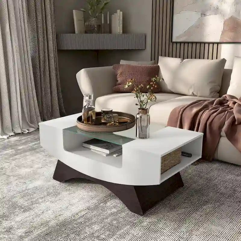Table basse de rangement contemporaine avec incrustation de verre