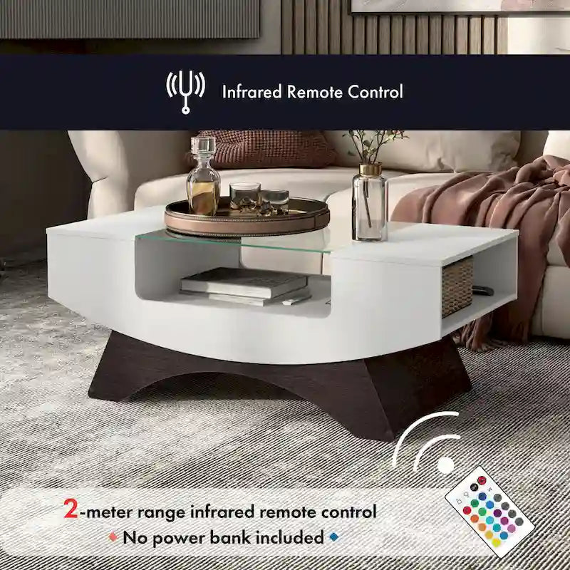 Table basse de rangement contemporaine avec incrustation de verre